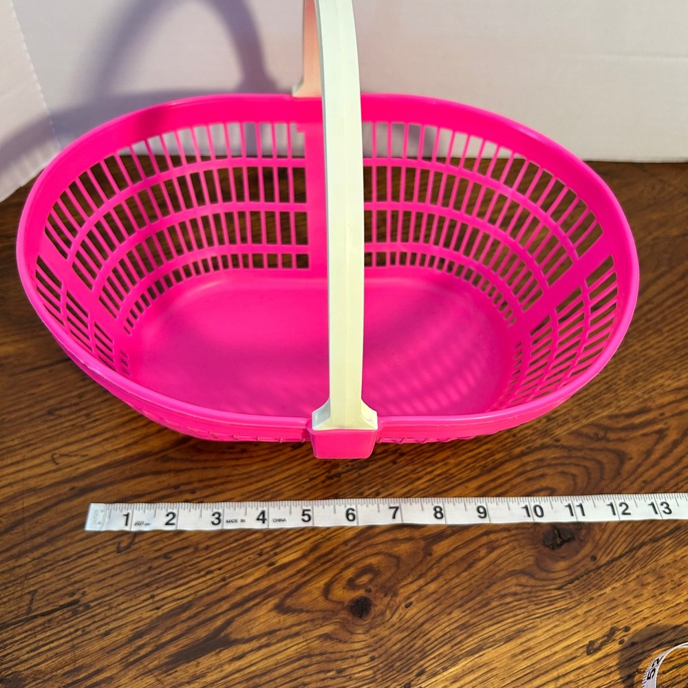 Vintage Neon Hot Pink Plastic Easter Basket with Cream Handle 12.5 Inch - Picture 5 of 6